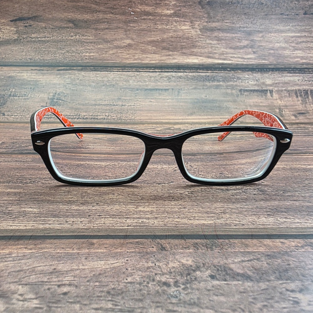 Ray-Ban RB 5206 2479 Black Orange Logo Rectangular Eyeglasses 52-18-140
